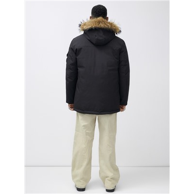 Парка мужская зимняя удлиненная с мехом черного цвета 602_1Ch