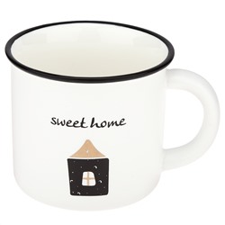Кружка фарфоровая "Черно-белое кино" "Sweet home" 400мл, д9,8см h8,7см, матовая глазурь, с деколью, отводка, цвет - белый, д/горла 9,4см, д/основания 7см, в подарочной коробке (Китай)