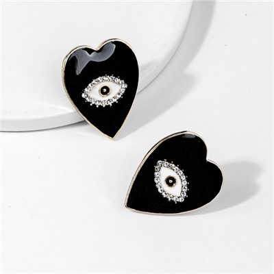 1G0035-1 Серьги Сердце с эмалью, 25х20х15мм, цвет чёрный