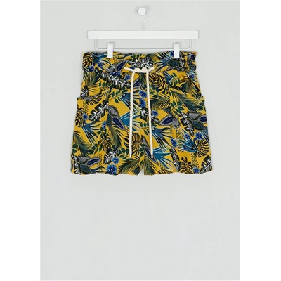 Palm Print Rope Belt Shorts