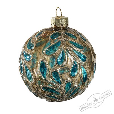 Шар "Изумрудные листья" винтаж (стекло) 8 см