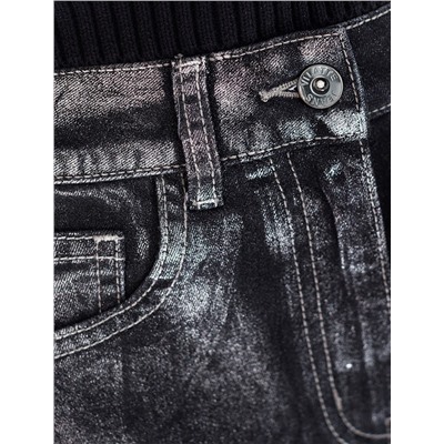 Джинсы трубы из эластичного денима с металлизированным покрытием