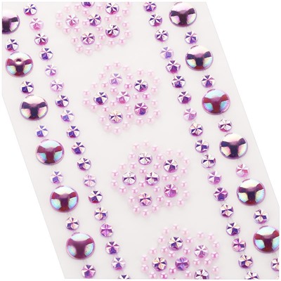 Наклейки акриловые MESHU "Purple flowers", 25*8,3см, стразы, 305 наклеек, инд. уп., европодвес
