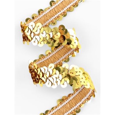 Тесьма декоративная с пайетками, на резинке, 2 см, 9±0.5 м, цвет золотой