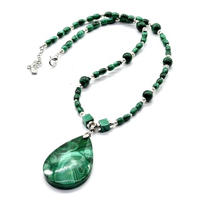 Колье Капля с натуральным малахитом, 51см