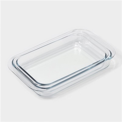 Набор форм для запекания и выпечки Доляна «Фуэго», 2.1/3 л, 2 шт., жаропрочное стекло, прозрачный