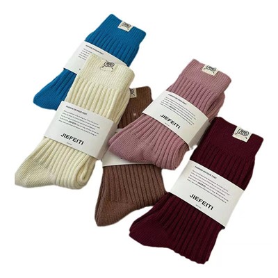 Colored demi-season Japanese knitted cotton boots, woolen knee socks, mid-length
