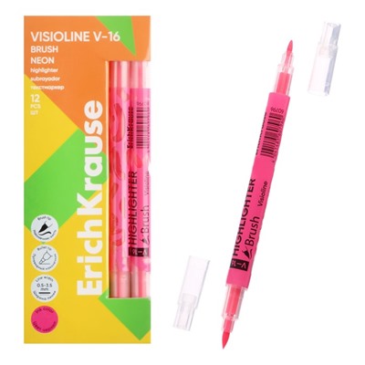 Маркер текстовыделитель 0.5-3.5 мм ErichKrause Visioline V-16 Brush Neon, двухсторонний, розовый неон, чернила на водной основе