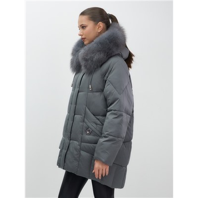 Куртка зимняя женская с мехом и капюшоном тренд темно-серого цвета 7660TC