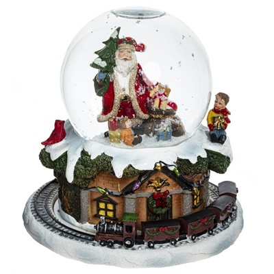 GAEM Фигурка декор в стекл шаре "Санта" (муз с ключ, движ), D 10 см, L15 W15 H15 см