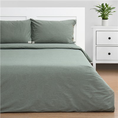 Постельное бельё Этель Denim 1.5 сп, 155×210 см, 160×240 см, 50×70-2 шт., оливковое, жатый хлопок