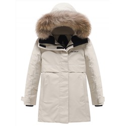 Парка зимняя подростковая для девочки с капюшоном и мехом бежевого цвета 9534B
