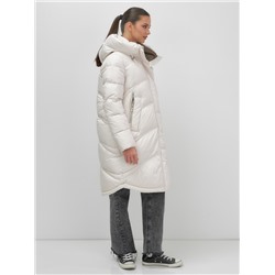 Пальто зимнее утепленное с капюшоном женское бежевого цвета 7747B