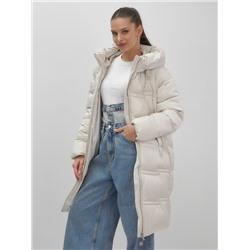 Пальто зимнее утепленное с капюшоном женское бежевого цвета 7779B