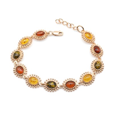 Браслет с янтарем С925 овал 12*14мм цв.ассорти, 19см, 13,1г