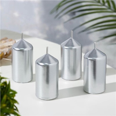 Набор свечей «Столбик», 4 шт., серебряный, 7×3.8 см