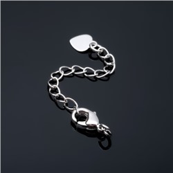 Замок карабин родированный 10 мм, «Сердечко», с удлинителем 4.5 см, цвет серебро