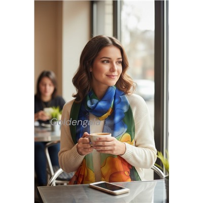 Шарф шифоновый с цветочным рисунком 3D Арт М52/16