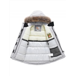 Парка зимняя подростковая для девочки с капюшоном и мехом серого цвета 9532Sr