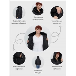 Куртка зимняя женская из овчина стильная и модная черного цвета 7309Ch