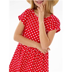 Детское платье "Ласточка" / Белый горошек на красном