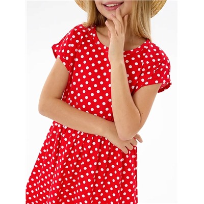 Детское платье "Ласточка" / Белый горошек на красном