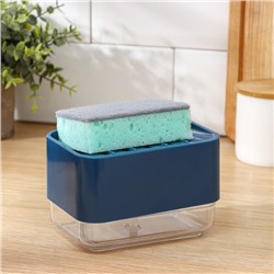 Дозатор для моющего средства с подставкой для губки Raccoon, губка в комплекте, синий