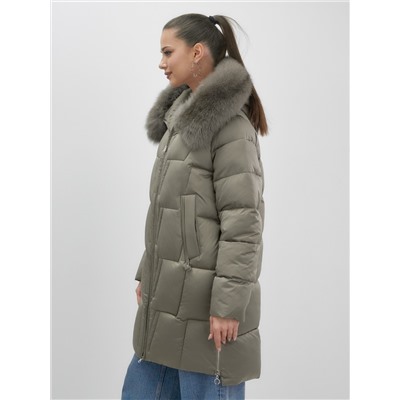 Пальто зимнее утепленное с мехом и капюшоном тренд коричневого цвета 7630K