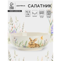 Салатник Доляна «Зайка», фарфор, 620 мл, 15.5×6 см, белый