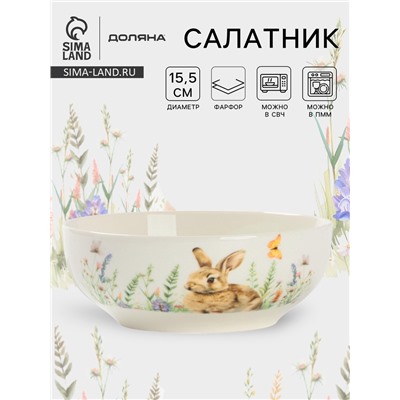 Салатник Доляна «Зайка», фарфор, 620 мл, 15.5×6 см, белый