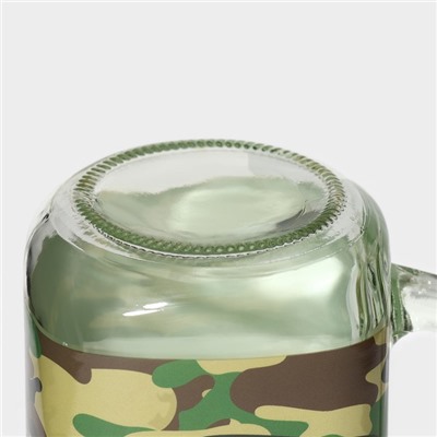 Кружка Доляна «Милитари», 450 мл, 10×7.5×13 см, с крышкой и трубочкой, стекло, прозрачная, зелёная