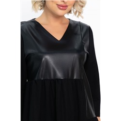 Платье со вставками из экокожи Эллис (черное) П14724-8М