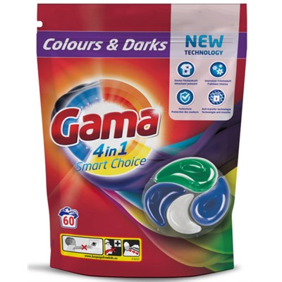 Капсулы для стирки Gama 4 в 1 Colours&Dark (22г x 60шт), 1320г