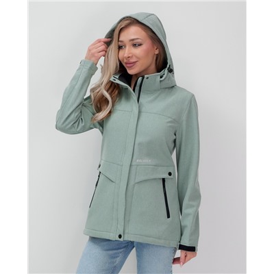 Ветровка спортивная женская с капюшоном softshell бирюзового цвета 9566Br