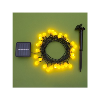 Гирлянда «Нить», 4.5 м, уличная, с насадками «Шарик», IP44, 30 LED, 2 режима, солнечная батарея, тёмная нить, свечение жёлтое