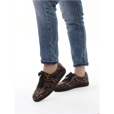 03-B6C-7PC BROWN/LEOPARD Кеды женские (натуральная кожа)