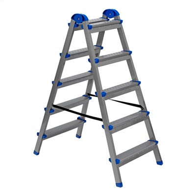 Стремянка двухсторонняя 5 ступеней, сталь профиль, стальные ступени, Сибртех