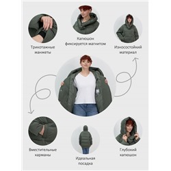 Куртка зимняя женская с капюшоном модная цвета хаки 7651Kh
