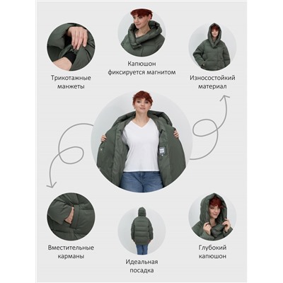 Куртка зимняя женская с капюшоном модная цвета хаки 7651Kh