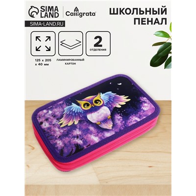 Пенал 2 секции, 125 х 205 х 40 мм, Calligrata 30П26/2 "Совушка", ламинированный картон