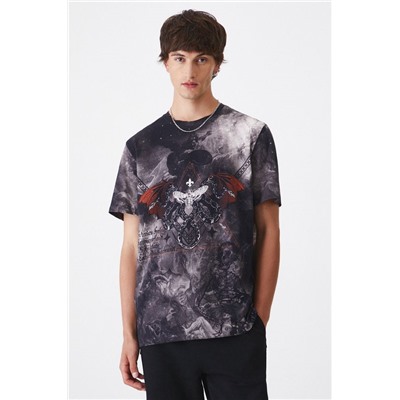 T-shirt bawełniany męski wzorzysty  kolor multicolor