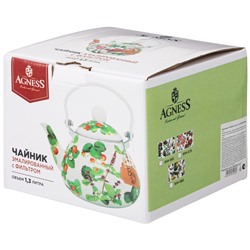 ЧАЙНИК AGNESS  ЭМАЛИРОВАННЫЙ СЕРИЯ "ФРУКТОВАЯ КОРЗИНА", 1,3 Л