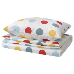 BRUKSVARA, Bettwäsche-Set, 2-teilig, bunt/Punkte,, 140x200/80x80 cm