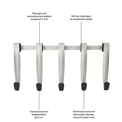 Вешалка надверная Schnook, черная-никель, 43 см, 5 крючков