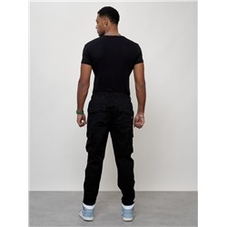 Джинсы карго мужские с накладными карманами черного цвета 2418Ch
