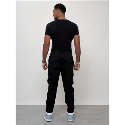 Джинсы карго мужские с накладными карманами черного цвета 2418Ch