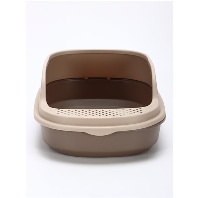 Лоток для кошек Фур-Мур 48×35.5 cм с высоким бортом + совок,Soft-touch, капучино