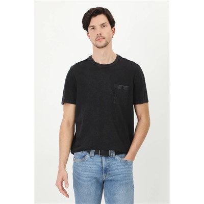 T-shirt bawełniany męski z efektem sprania kolor szary