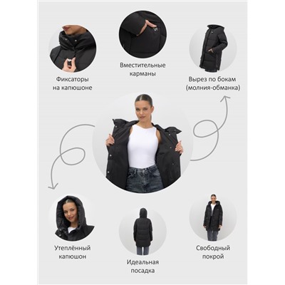 Куртка женская демисезонная с капюшоном черного цвета 1139Ch