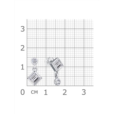 Серьги с фианитом родированные серебро 925*